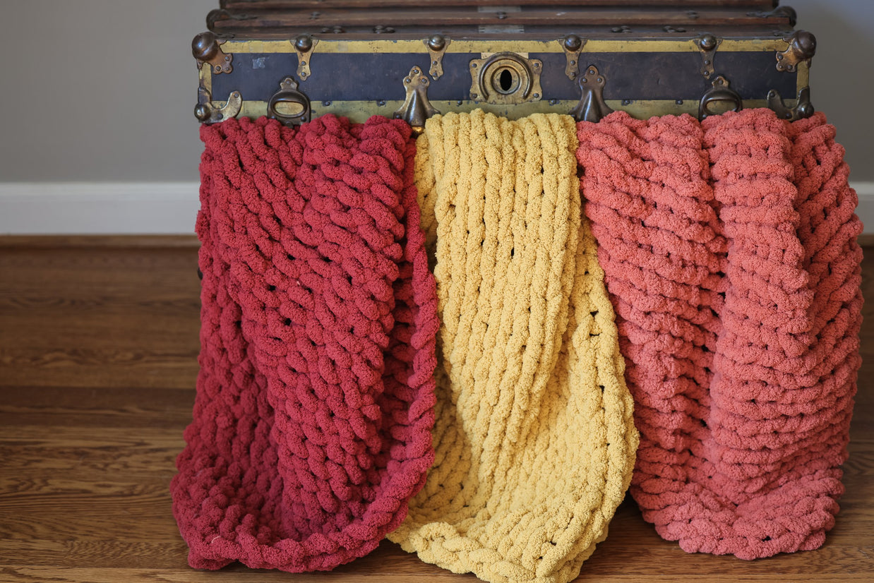 Trio of Large Knit Blankets in a Chest