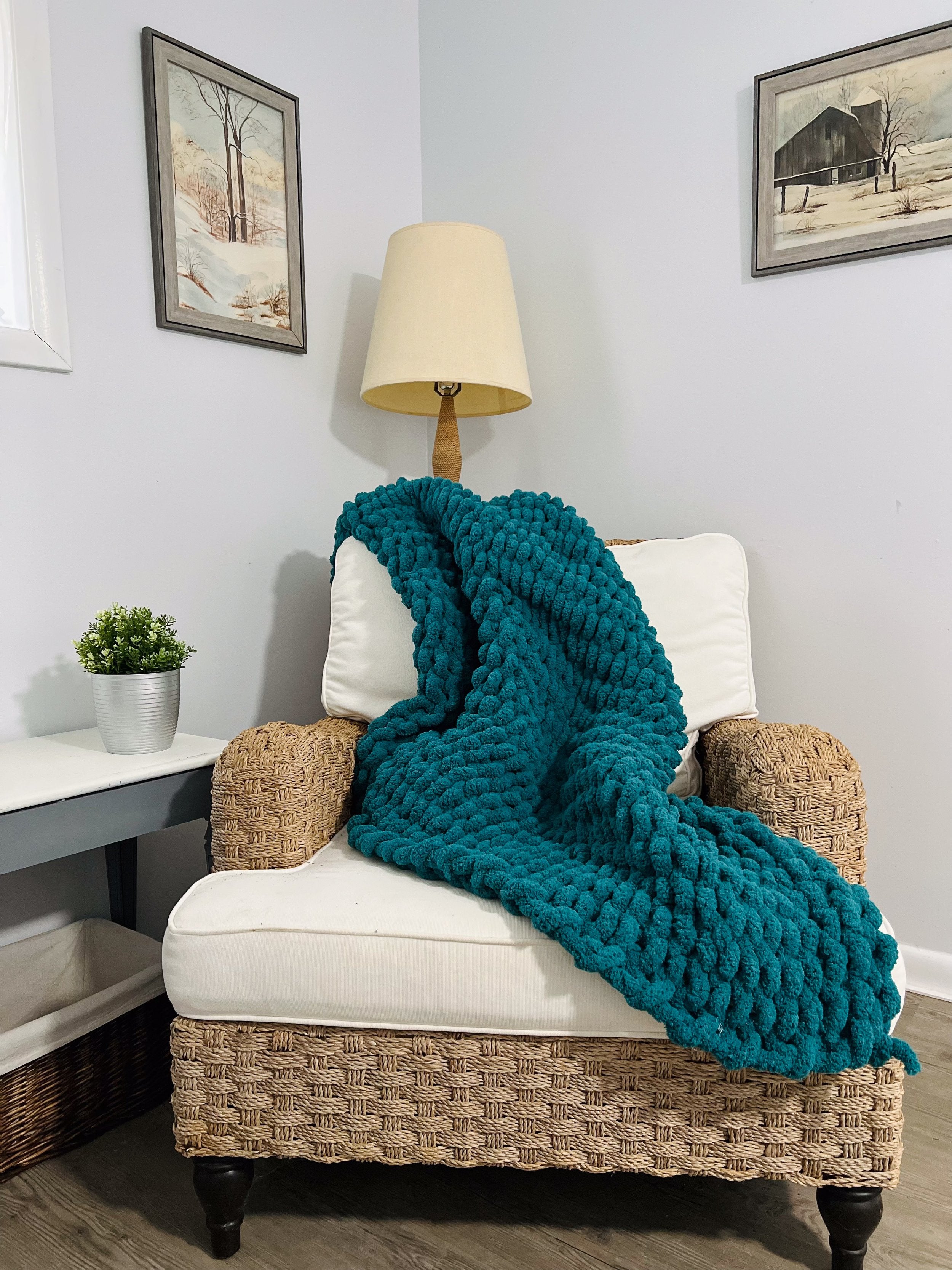 Teal Large Knit Blanket