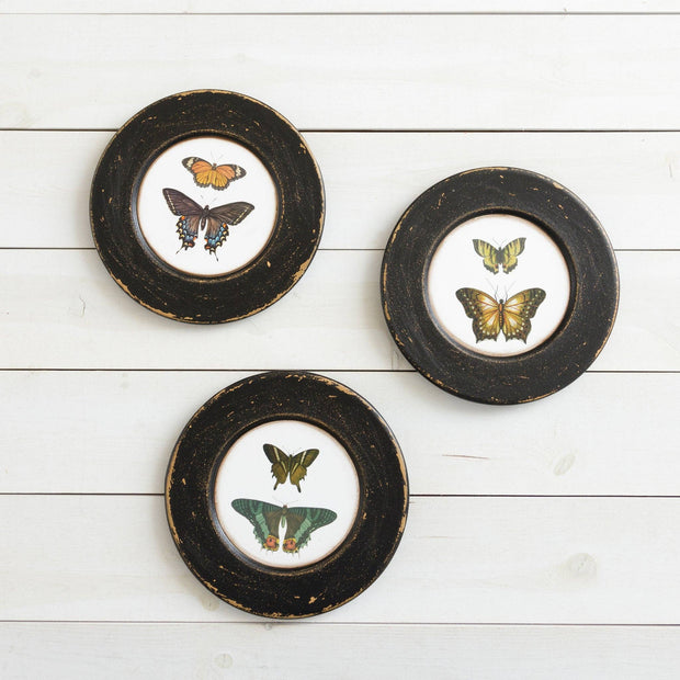 Wooden Hanging Plates -Assorted Butterflies, Set of Three