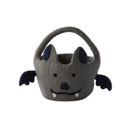 Gray basket with bat design on a white background