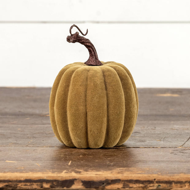 6.5" GREEN FLOCKED PUMPKIN