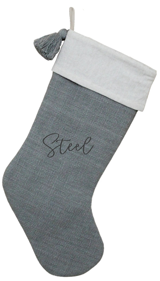Hand Woven Tassel Stocking - Steel
