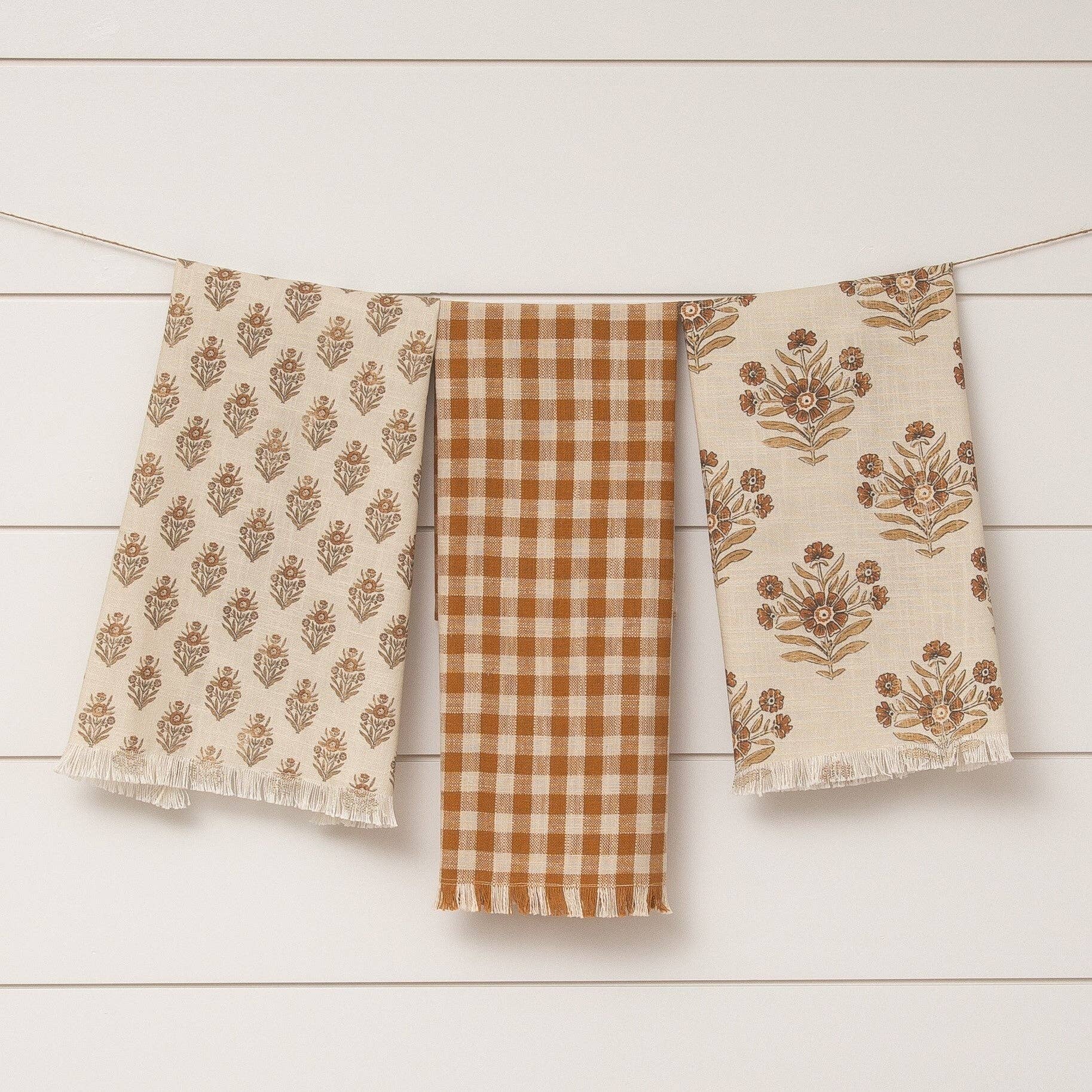 Block Print Silhouette and Check Tea Towels, Sold Separately