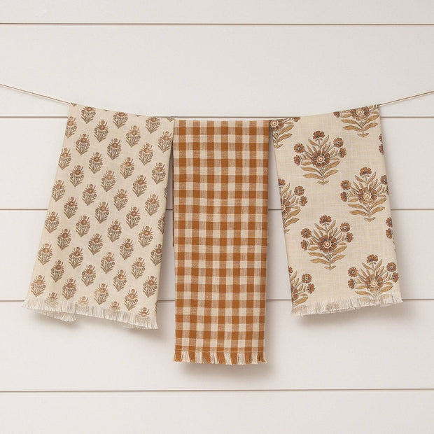 Block Print Silhouette and Check Tea Towels, Sold Separately