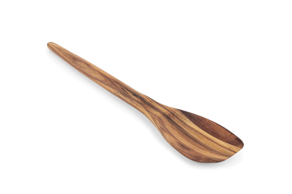 Wooden spoon with a striped pattern on a white background
