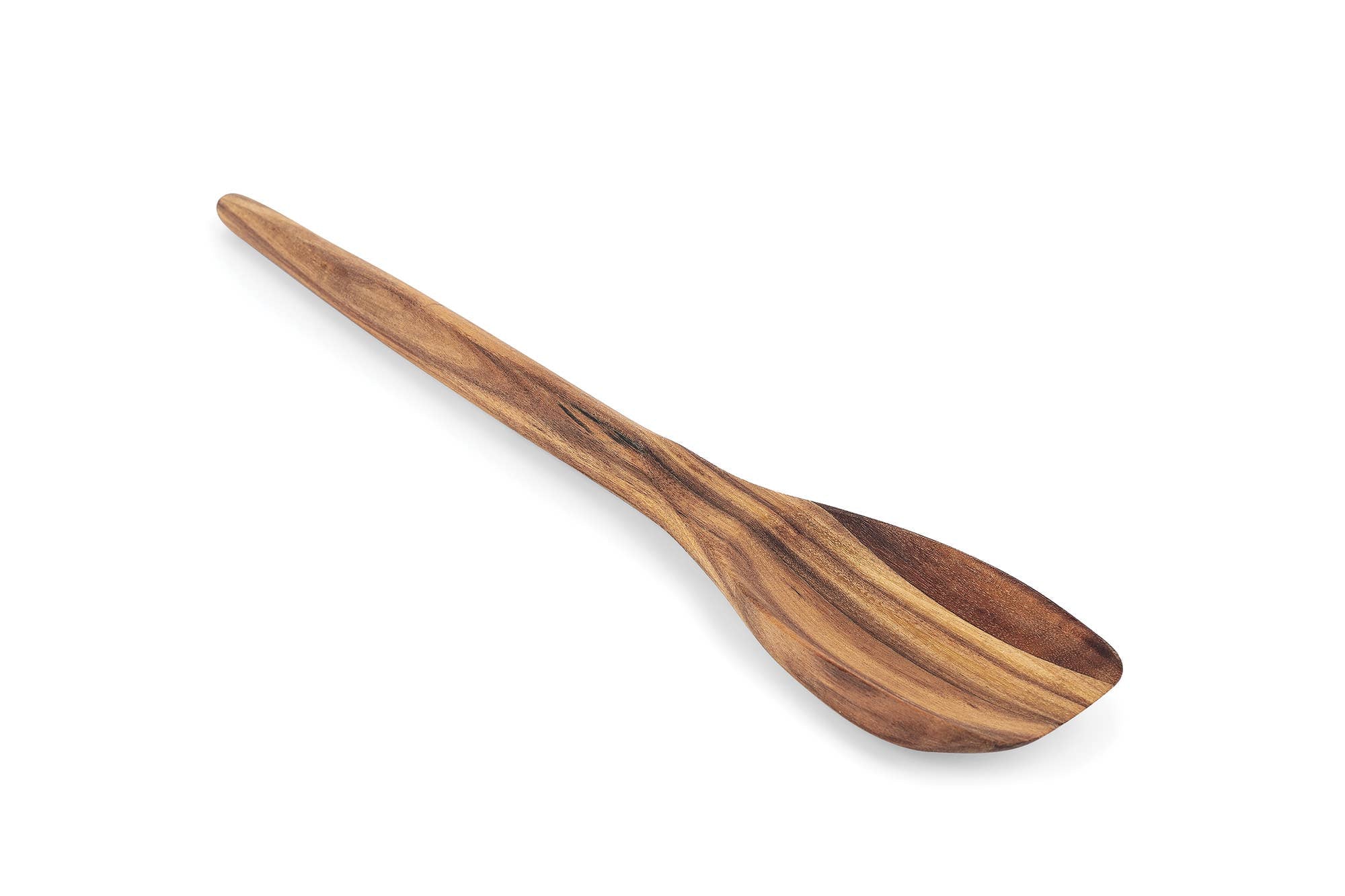Wooden spoon with a striped pattern on a white background