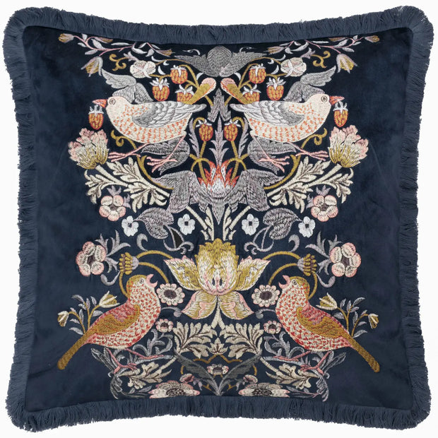 Strawberry Thief Embroidered Velvet Cushion