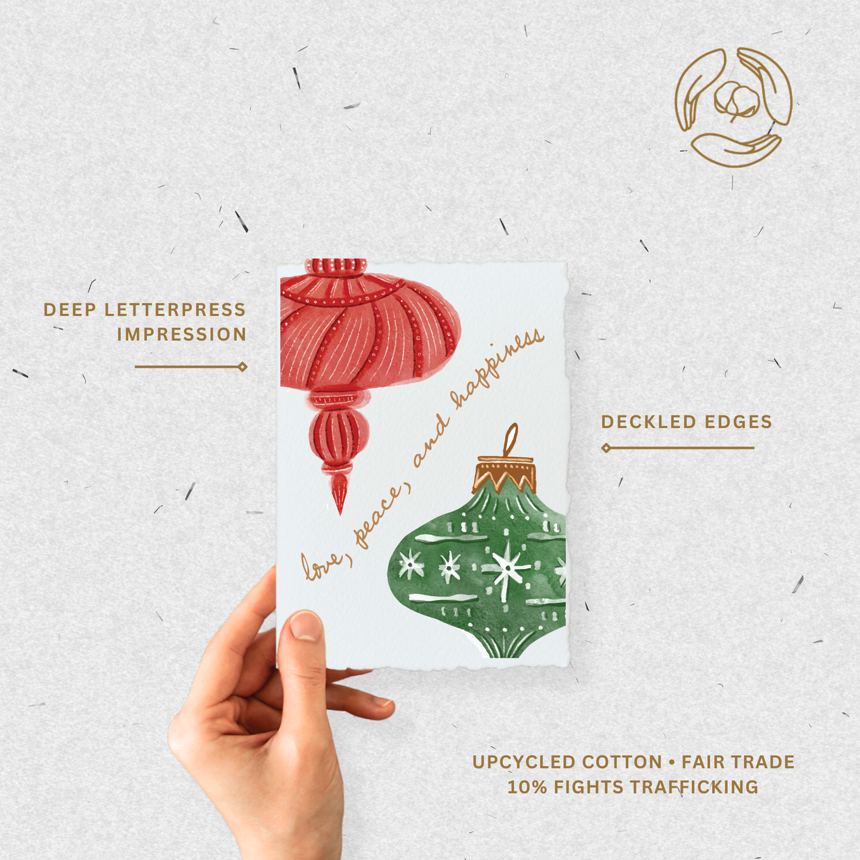 Love Peace Happiness | Christmas Holiday Ornament Card