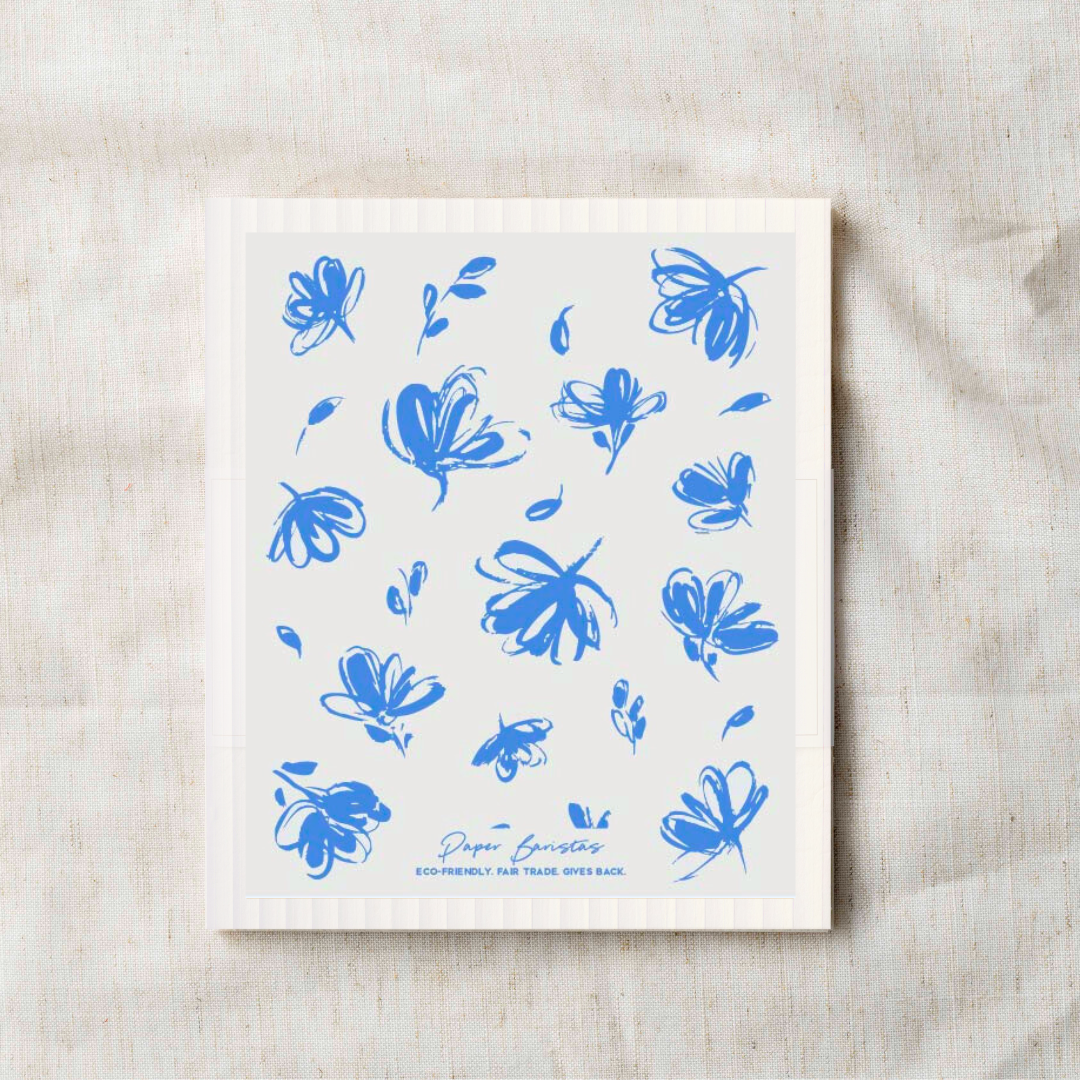 Set of 3 Swedish Dishcloth: French Blue Flowers