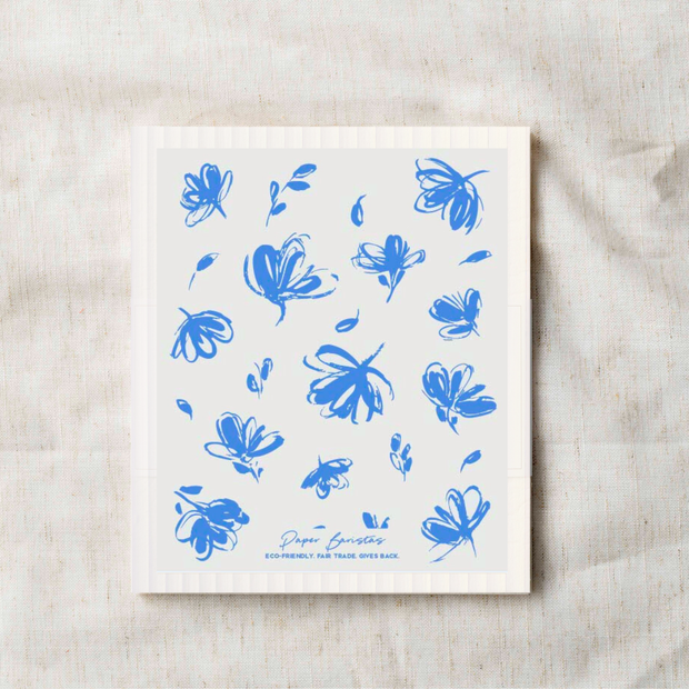 Set of 3 Swedish Dishcloth: French Blue Flowers