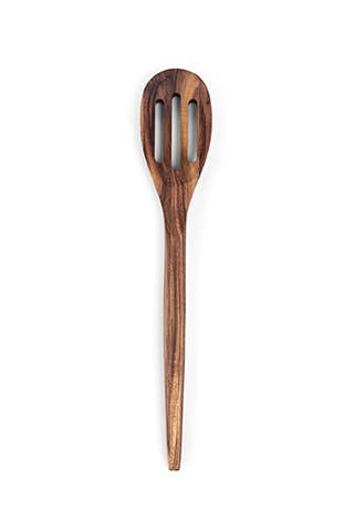 Wooden spoon with metal ends on a white background