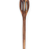 Wooden spoon with metal ends on a white background