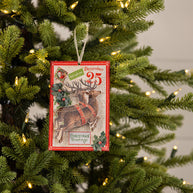 Decorative Christmas card with reindeer hanging on a Christmas tree.