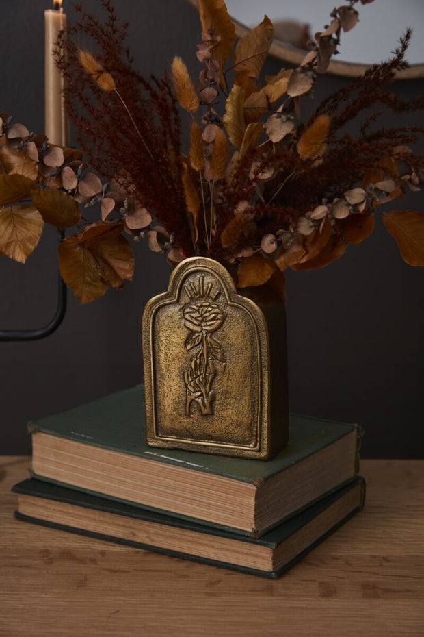Large bronze bud vase.