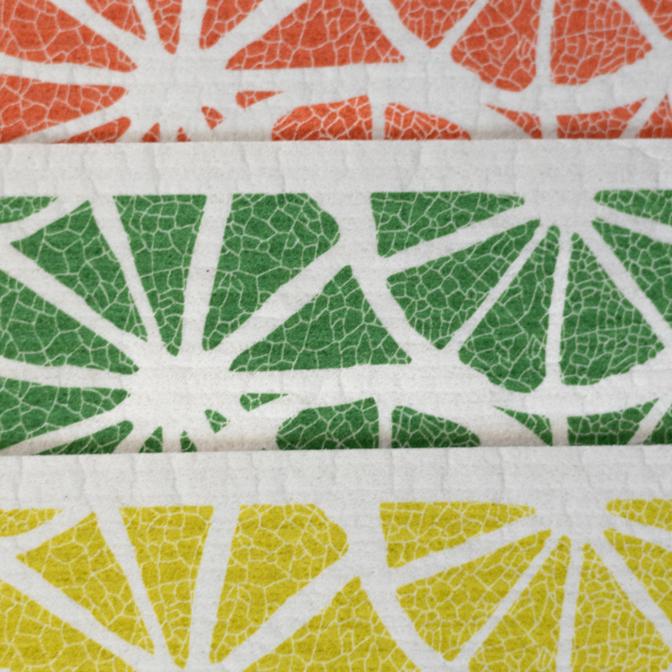 Set of 3 Swedish Dishcloth: Orange Yellow Green Citrus Fruit