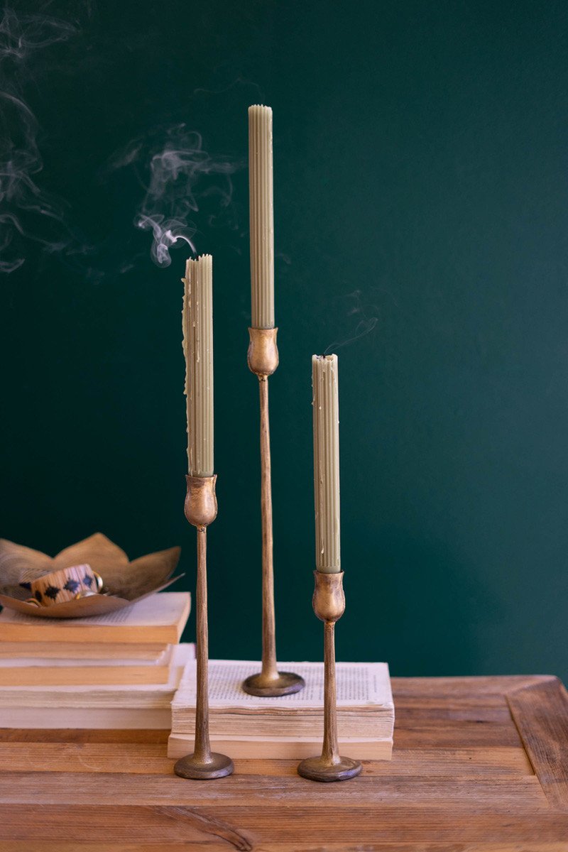 Brass Finish Candle Holders, Set of 3