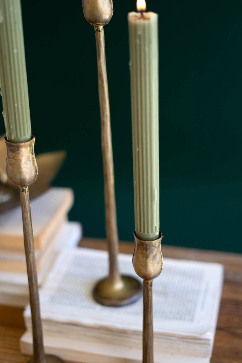 Brass Finish Candle Holders, Set of 3 Close-Up