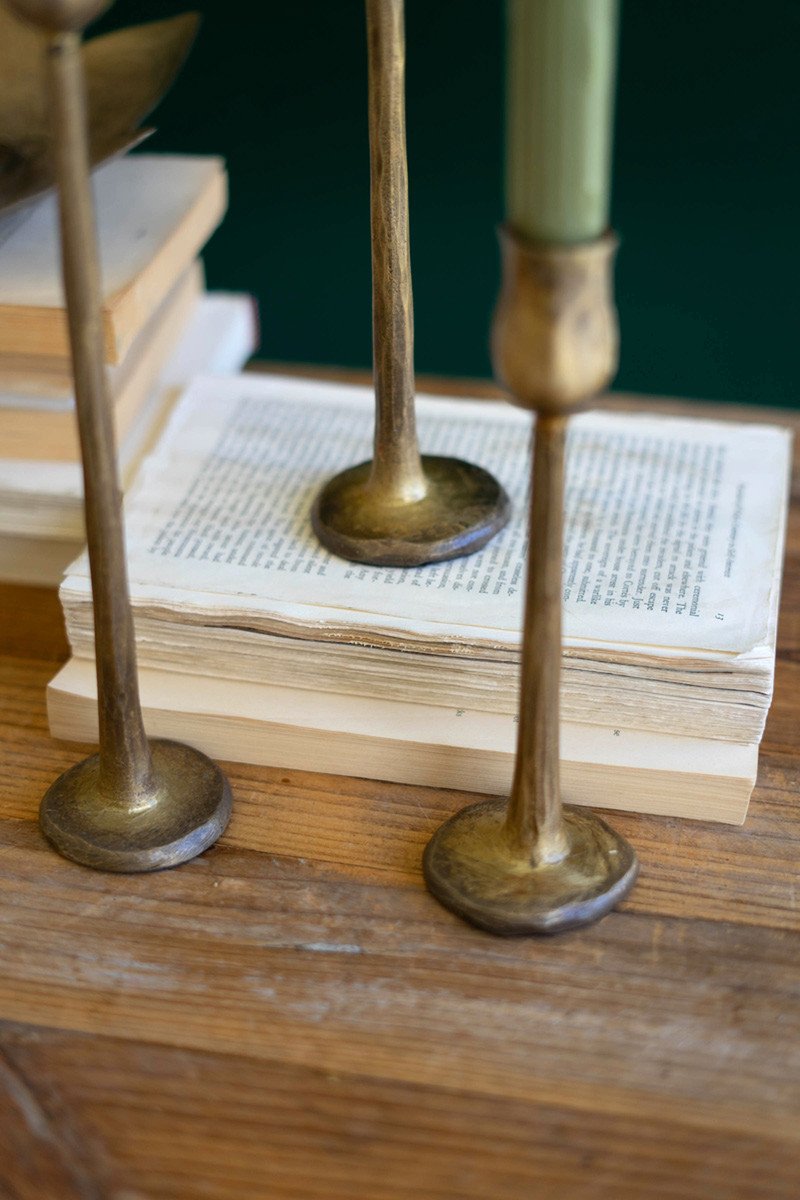 Brass Finish Candle Holders, Set of 3 Base View