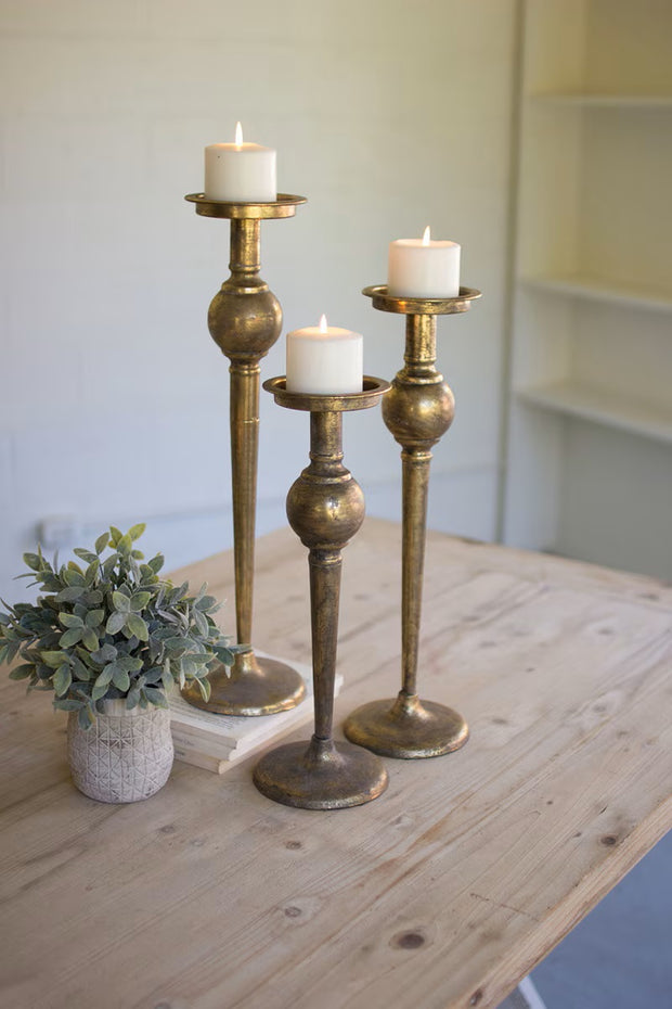 Brass Finish Candle Stands, Set of 3