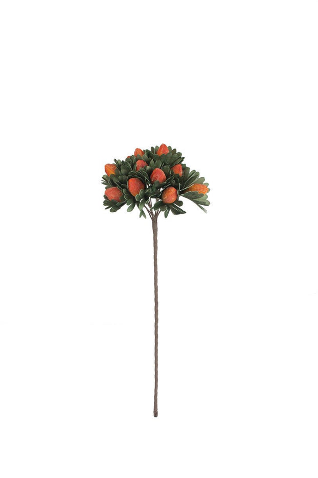 Artificial plant with orange flowers on a white background