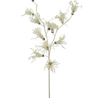 Artificial plant branch with white flowers on a white background