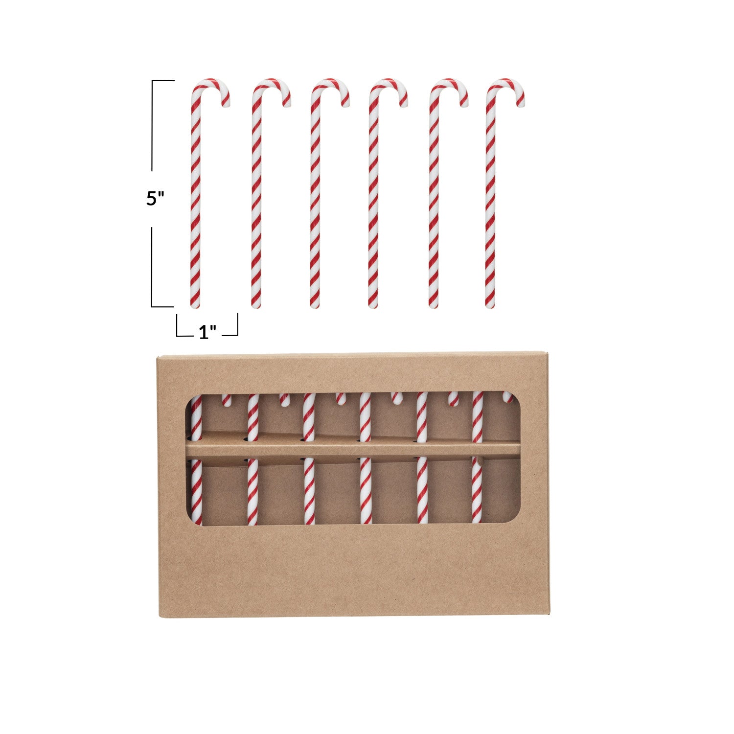 Red and white striped straws with a cardboard box on a white background