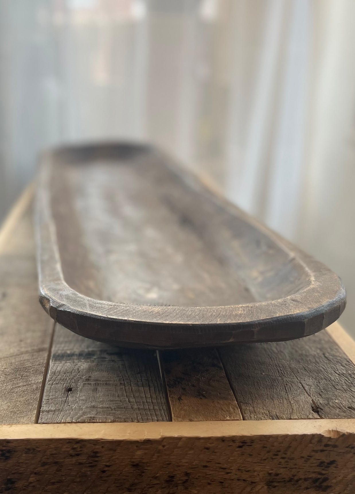 Large wooden long oval aged wood board. 
