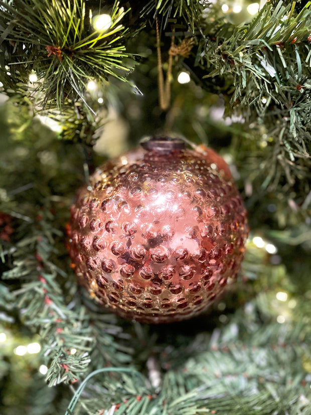 Round Hobnail Rose Mercury Glass 6" Ornament