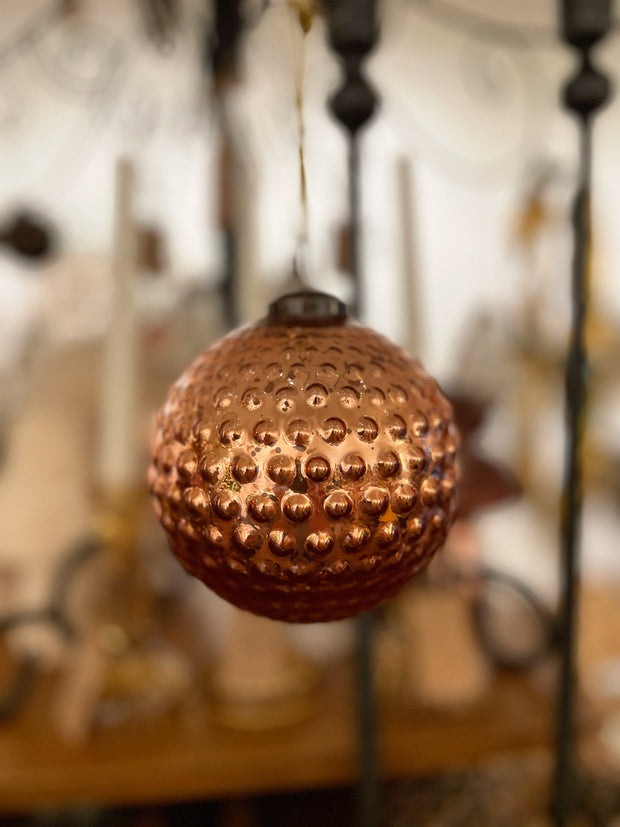 Round Hobnail Rose Mercury Glass 5" Ornament