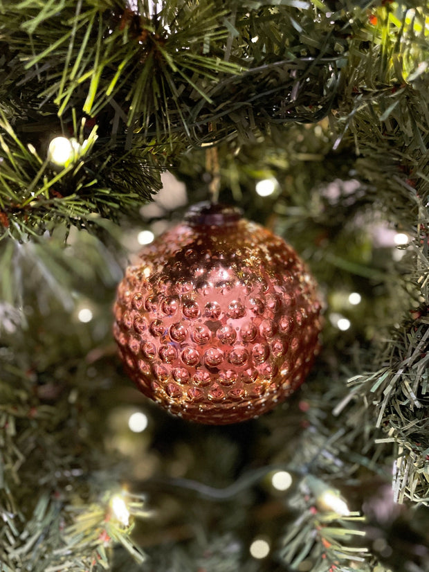 Round Hobnail Rose Mercury Glass 5" Ornament