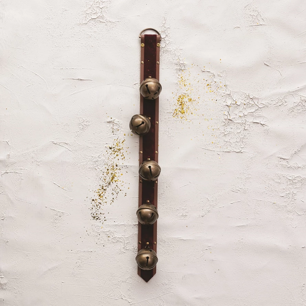 Leather, Velvet & Metal Bells Door Hanger on white background