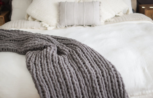 Medium Gray Large Knit Blanket