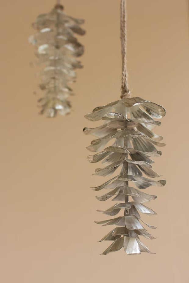 Antique Silver Metal Pine Cone Christmas Ornament