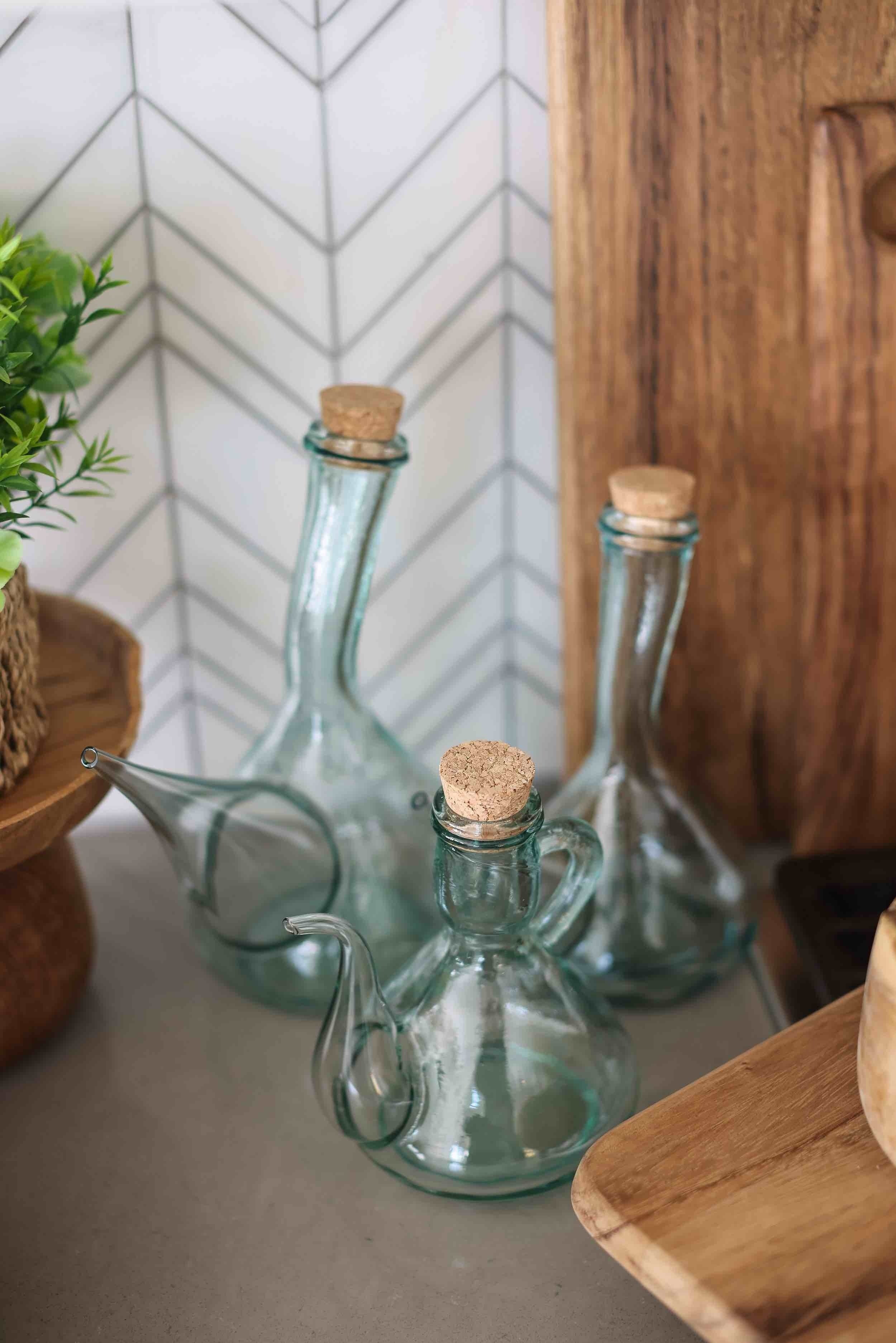 Large Recycled Glass Olive Oil Cruet with Stopper