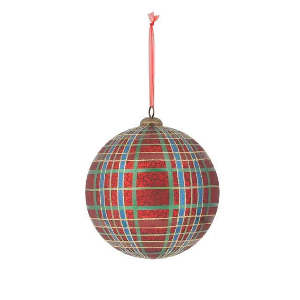 Hand Painted Plaid Glass Ball Ornament, 6"
