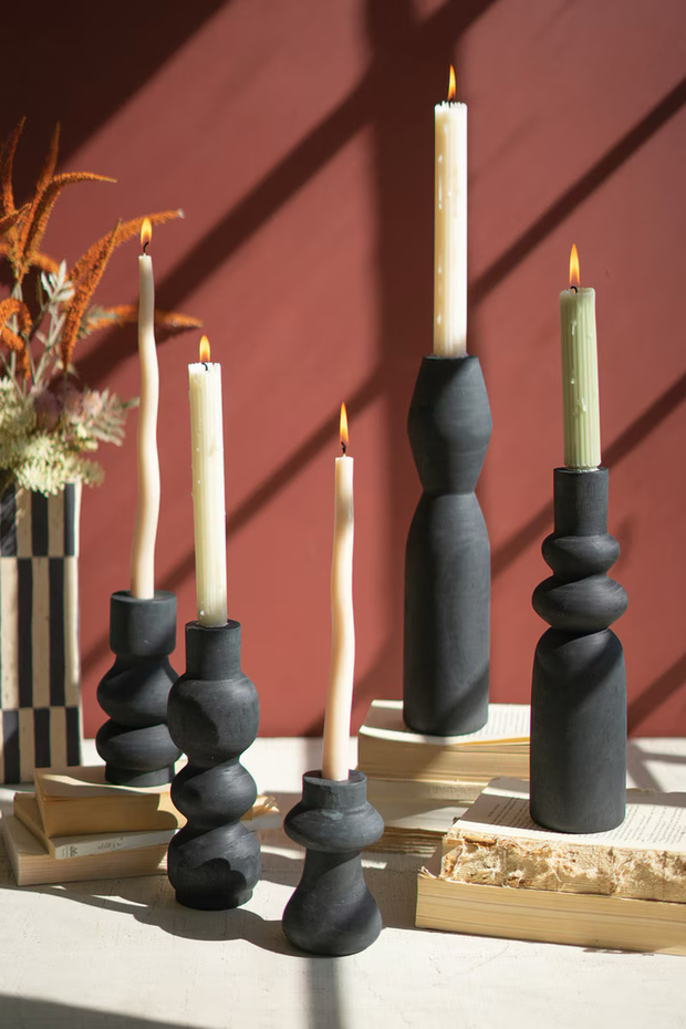 Set of 5 Wooden Black Taper Holders