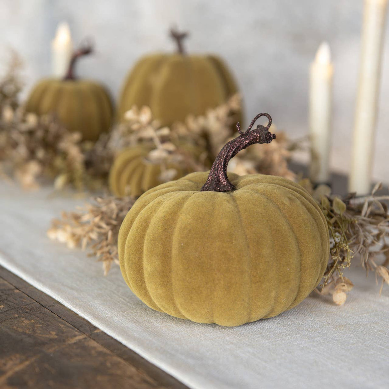 5" GREEN FLOCKED PUMPKIN