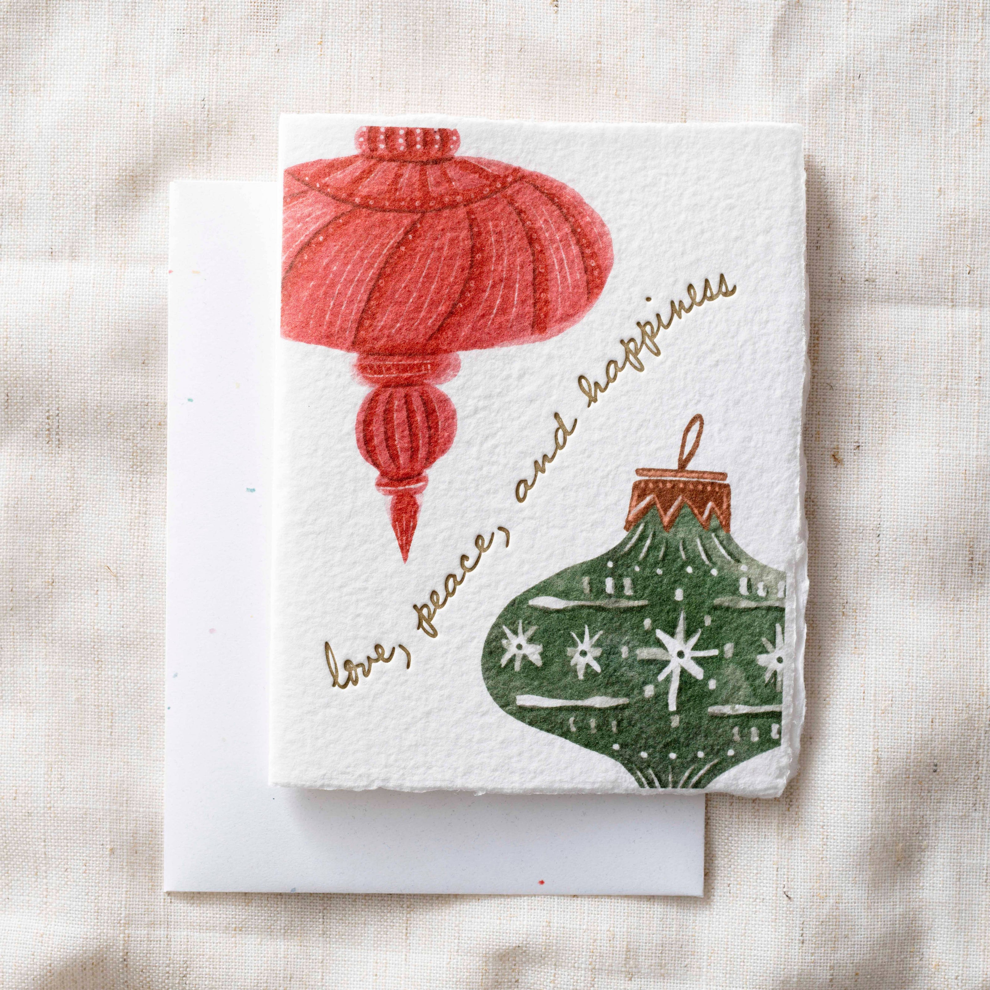Love Peace Happiness | Christmas Holiday Ornament Card