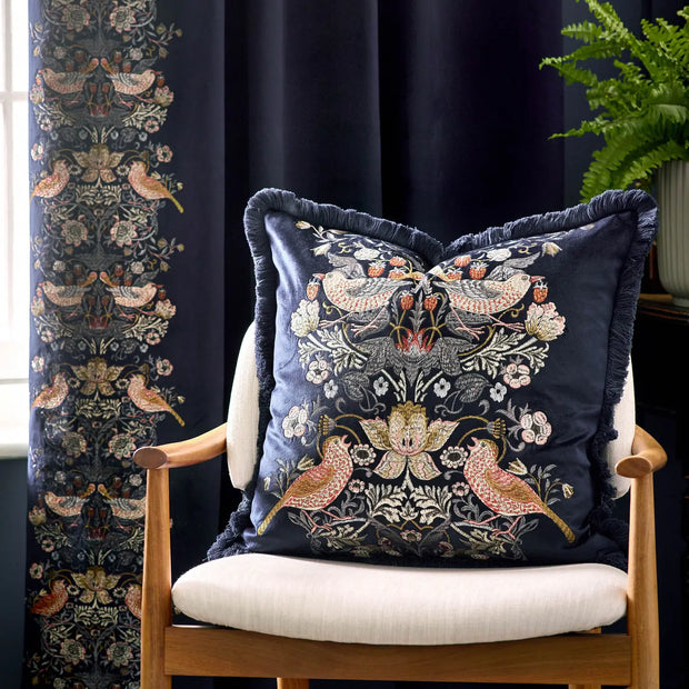 Strawberry Thief Embroidered Velvet Cushion