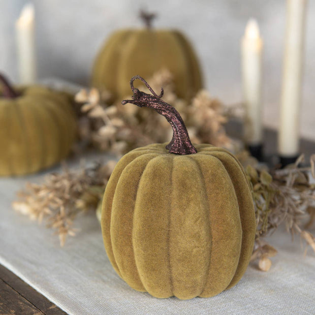 6.5" GREEN FLOCKED PUMPKIN