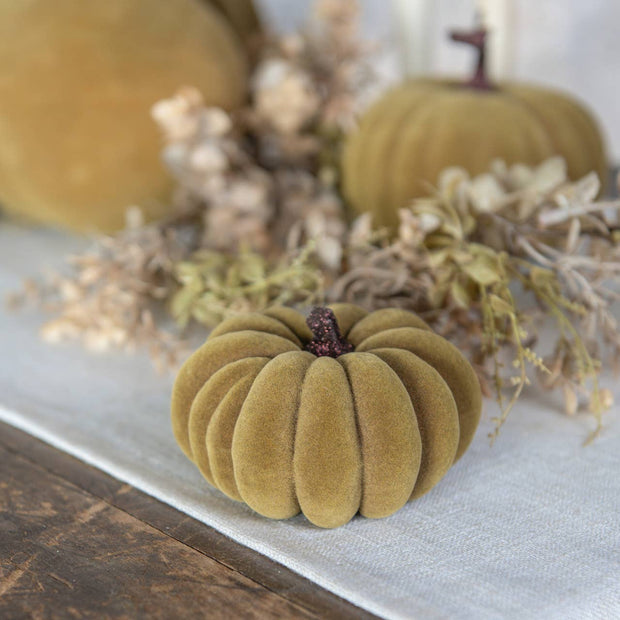 3" GREEN FLOCKED PUMPKIN