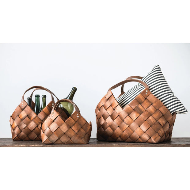 Woven Baskets with Handles, 3 Sizes