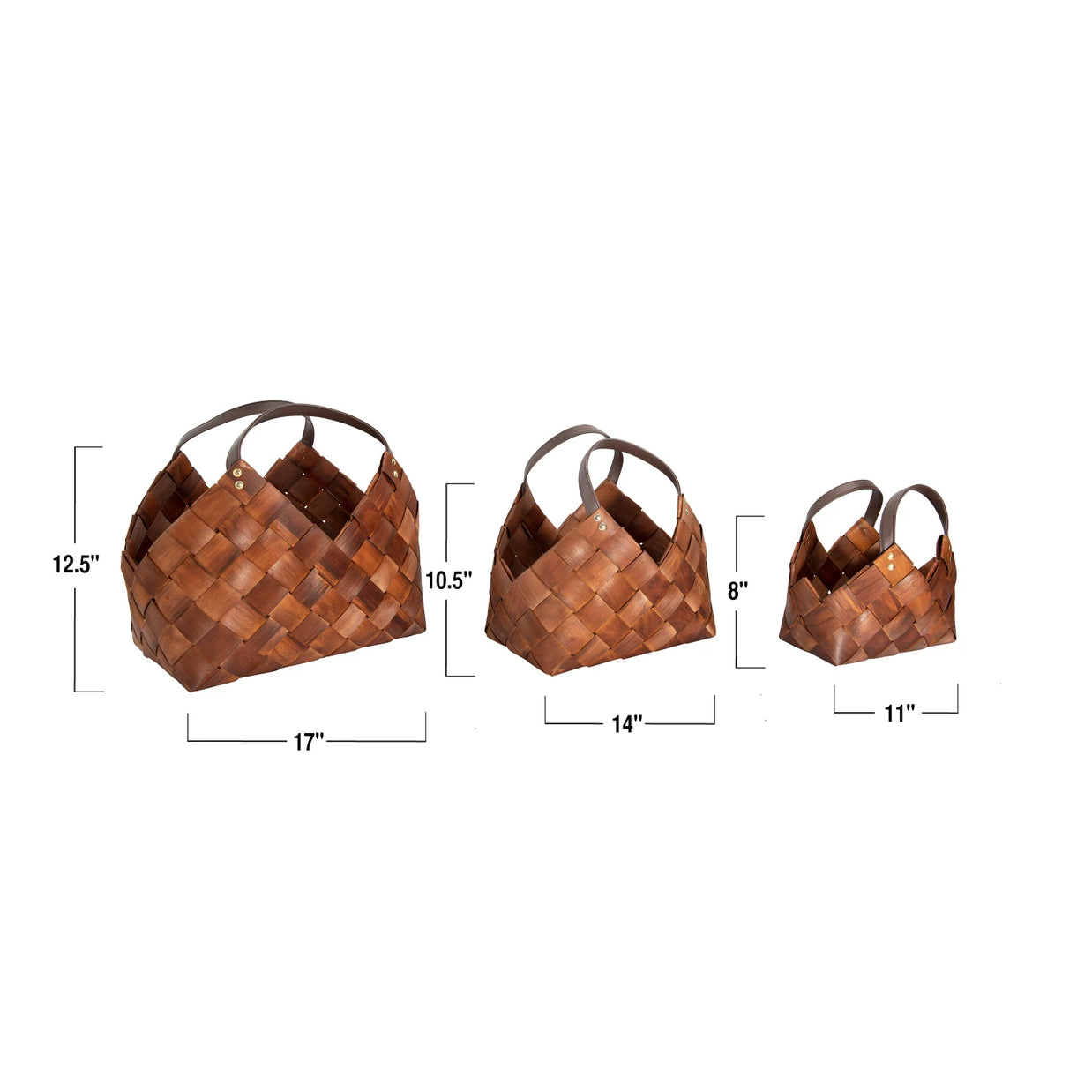 Woven Baskets with Handles, 3 Sizes