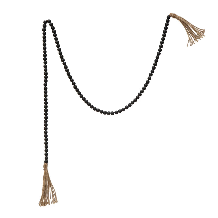 Paulownia Wood Bead Garland with Jute Tassels