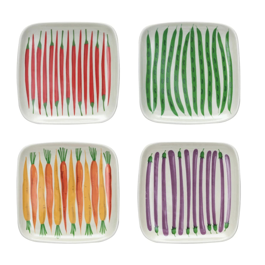 Hand-Painted Stoneware Plate with Vegetables, 4 styles