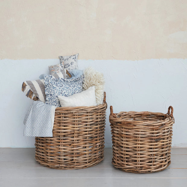 Woven Rattan Baskets with Handles, 2 sizes