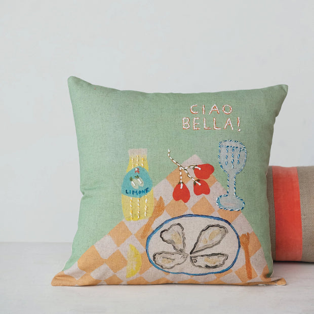 "Ciao Bella!" 18" Square Cotton & Linen Printed Pillow