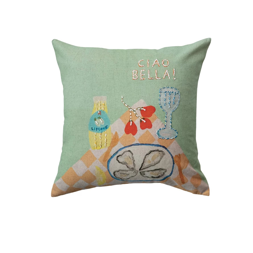 "Ciao Bella!" 18" Square Cotton & Linen Printed Pillow