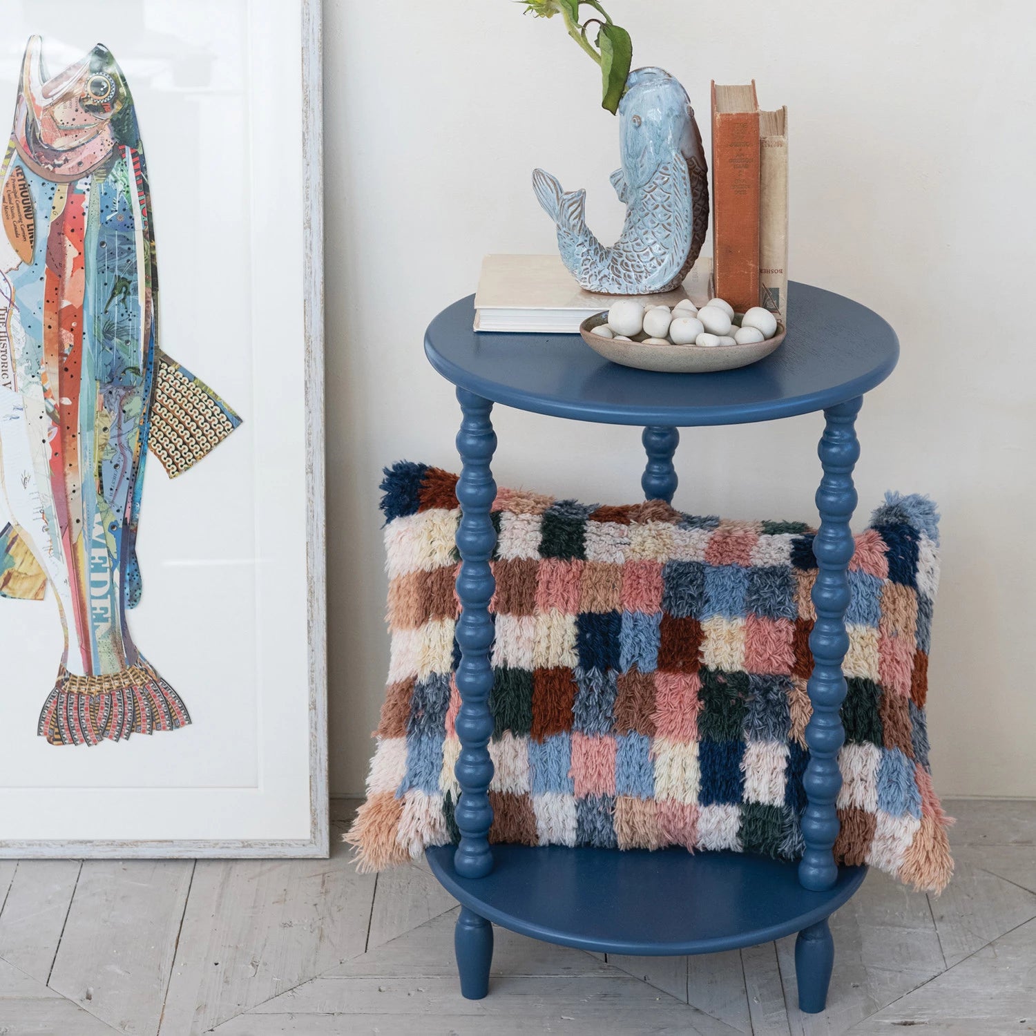 Framed Shadow Box Wall Decor with Paper Collage Fish