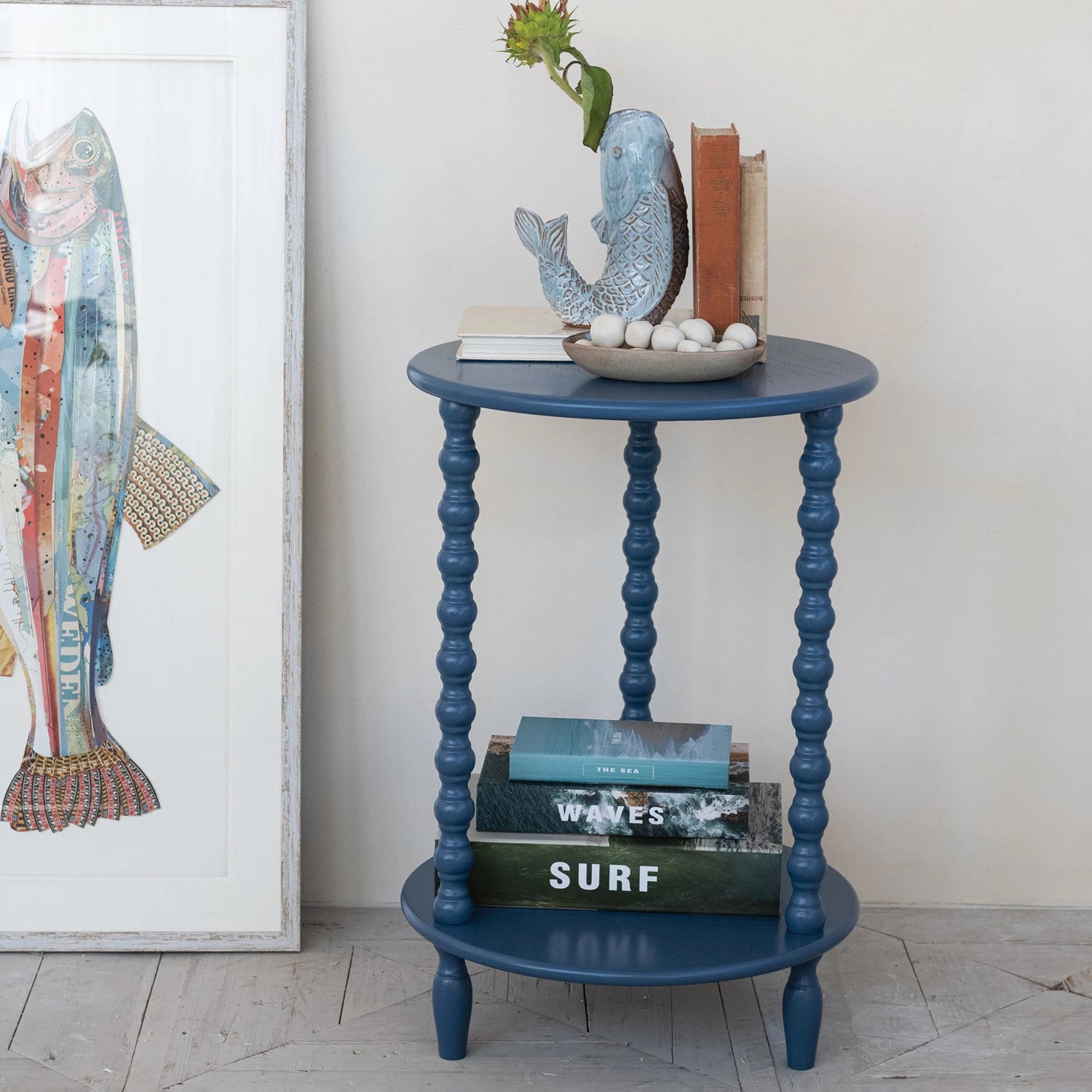 Framed Shadow Box Wall Decor with Paper Collage Fish